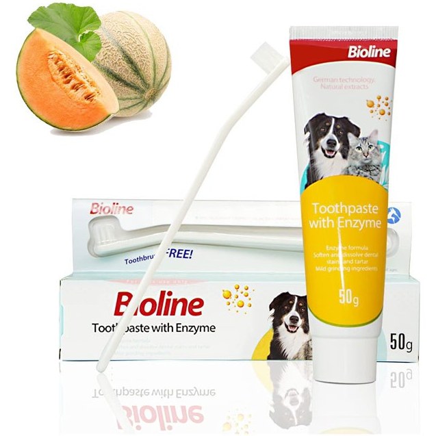 ست مسواک و خمیر دندان سگ و گربه بایولاین با آنزیم